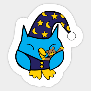 Sleepy Owl Cute Blue Sticker